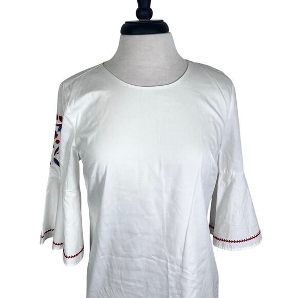 MUDPIE Michelle White Cotton Sheath Dress Floral Embroidered Bell Sleeves Sz S - Picture 3 of 12